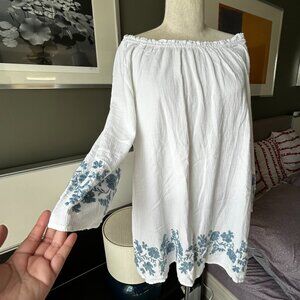 - J. Jill Off Shoulder Summer 3/4 Sleeves Top Embroidered Blue White XS  - R2105